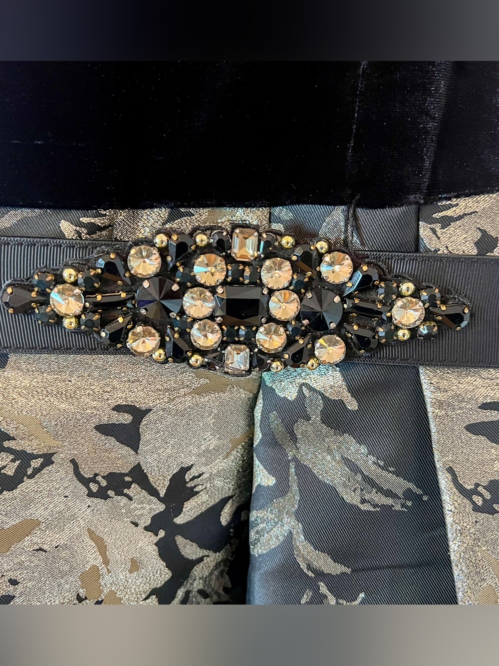Eliza J Size 8 Black & Gold Metallic Floral Off-Shoulder Formal Dress w/ Pockets - Picture 2 of 10